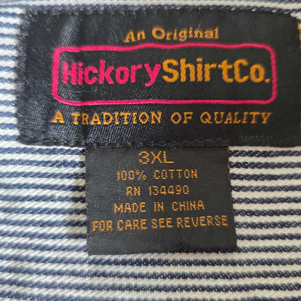 HickoryShirtCo Mens 3XL Blue White Striped Cotton Long Sleeve Work Shirt Pockets - Picture 3 of 7